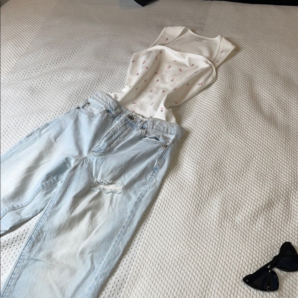 Garage Blue Straight Leg Jeans with Distressed Details